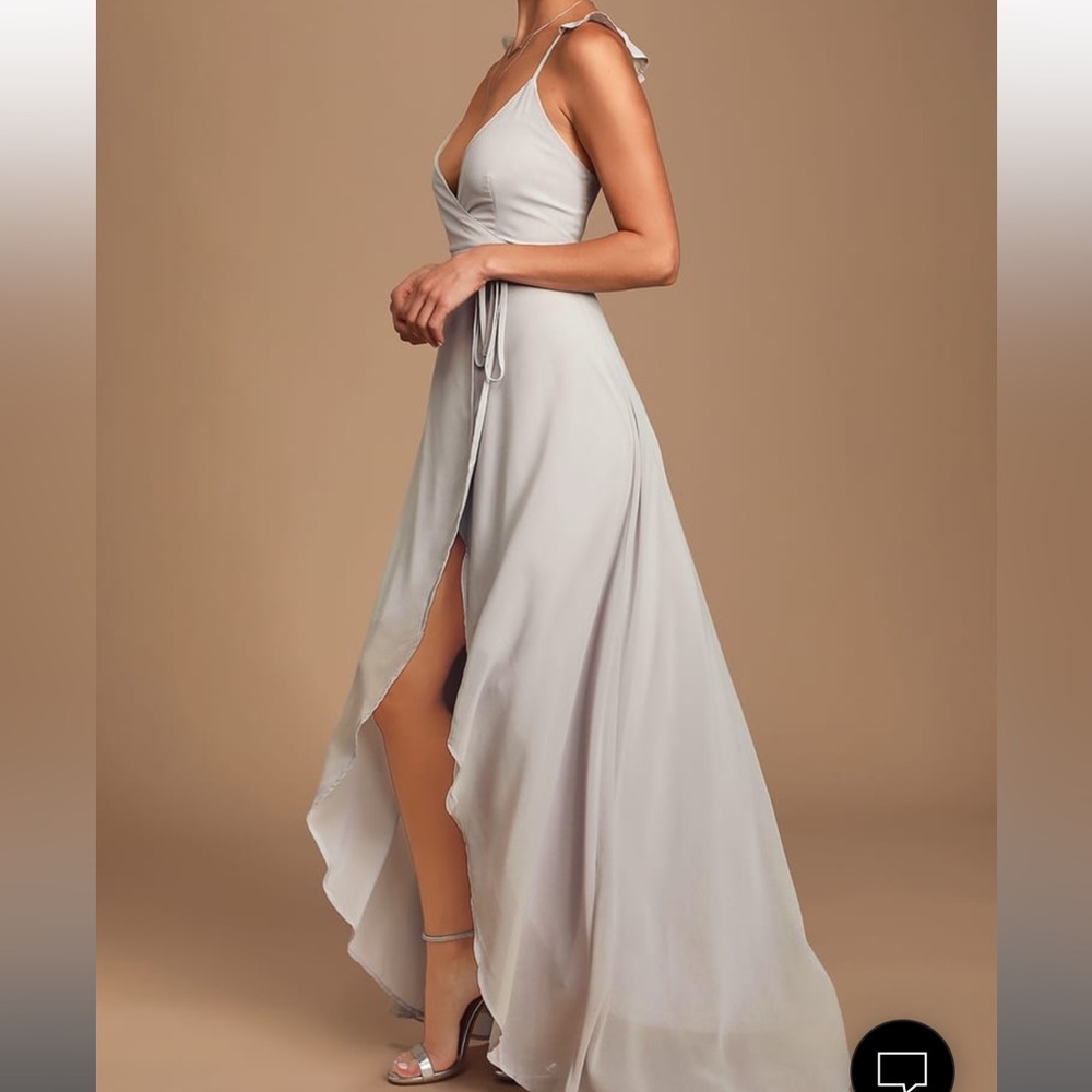 Lulus “Here’s to us” light grey wrap dress